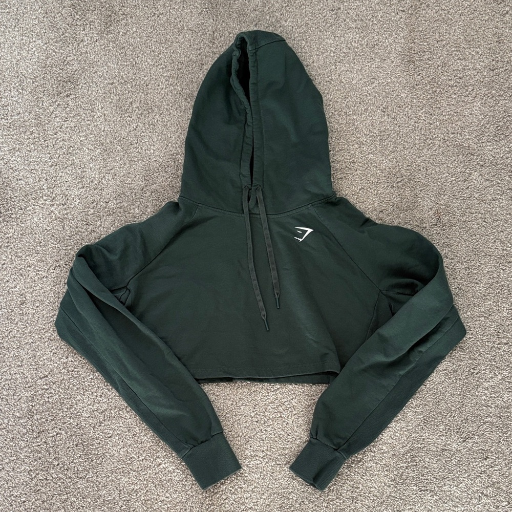 Dark Green Gymshark Cropped Hoodie